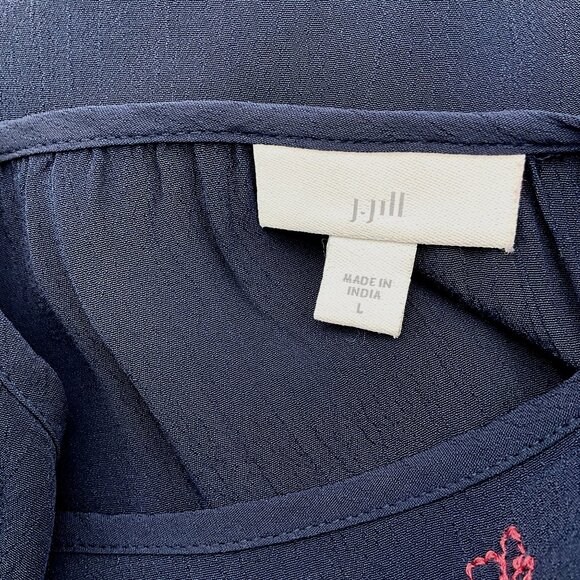 J.Jill Long Sleeve Navy Embroidered Floral Scoop Neck Pullover Top Large - Picture 5 of 8